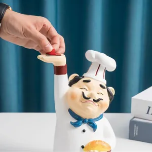 Figurine de chef en résine avec plateau de rangement pour entrée et salon