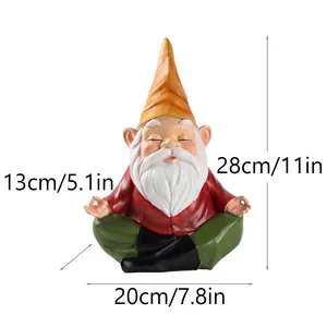 Detailed size dimensions of resin yoga garden gnome showing 11 inch height and 7.8 inch width