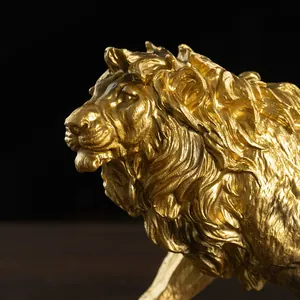 Macro detail of a majestic golden lion sculpture showing intricate mane textures and finish