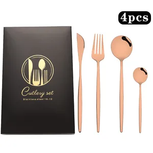 Service de couverts 4 pièces en acier inoxydable rose doré avec coffret cadeau noir