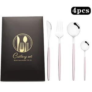 Ménagère 4 pièces en acier inoxydable 18-10 rose et argent avec coffret cadeau noir