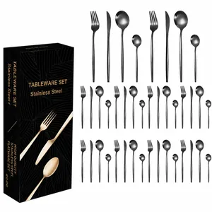 Juego de Cubiertos de Acero Inoxidable Pulido Espejo Estilo Portugal Vajilla Uso Familiar Cuchillo Tenedor Cuchara Con Caja de Regalo