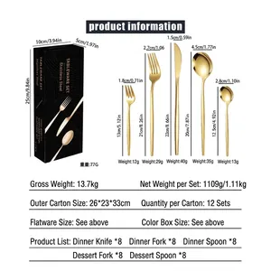40-piece gold stainless steel flatware set for 8 including knives forks and spoons