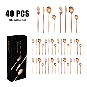 Ménagère 40 pièces en acier inoxydable or rose avec son coffret cadeau noir élégant