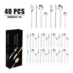 Service de couverts 40 pièces en acier inoxydable argenté avec boîte élégante