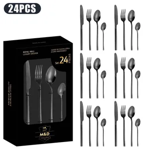 Détail du set de 24 couverts en acier inoxydable noir mat dans son coffret cadeau