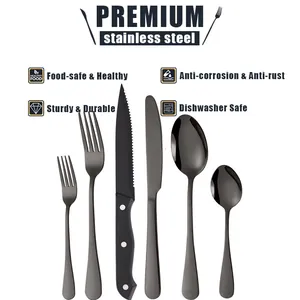 6-piece matte black stainless steel cutlery set with steak knife and ergonomic handles