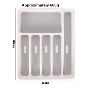 Kitchen drawer cutlery organizer with 6 compartments and non-slip grey lining 40.8x33.2cm