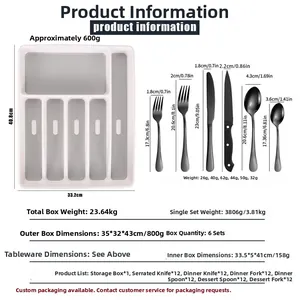 73-piece stainless steel cutlery set with organized storage box dimensions 33.2x40.8cm