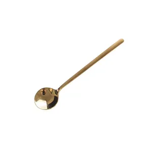 Cuillère à long manche en acier inoxydable doré poli pour café et desserts