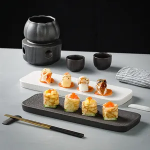 Japanese Style Rectangular Ceramic Sushi Plate Matte Underglaze Embossed Texture Serving Tray For Restaurant Home Dish