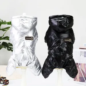 Combinaison d'Hiver pour Chien et Chat en Cuir PU Brillant Manteau Matelassé Chaud Doublé de Polaire Avec Capuche Pour Petits Moyens Animaux