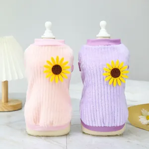 Sunflower Pet Flannel Sweater Warm Winter Small Dog Clothes Vertical Striped Puppy Cat Vest Soft Fleece Pet Apparel