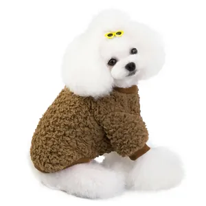Brown fleece pet sweater for small dogs made of soft teddy velvet fabric in minimalist style