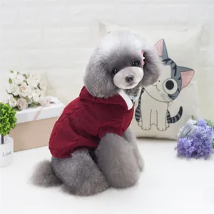 Thick dark red knit dog hoodie with cable pattern and plush lining for autumn and winter
