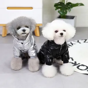 Vêtements d'hiver pour chiens en tissu imperméable brillant argenté et noir