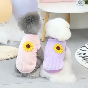 Cozy pet sweaters with sunflower detail in pink and purple colors for cats and small dogs