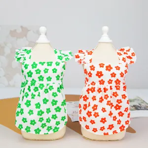 Summer Pet Dog Dress Floral Print Ruffle Sleeveless Puppy Princess Skirt Cotton Woven Clothes For Small Dogs Cats