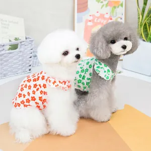 Floral pet shirts with ruffle collars for small dogs and cats in red and green floral print