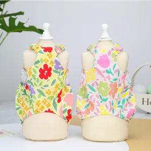 Blumige Haustier-Sommerkleider mit Spitzenrädern in Gelb und Rosa für kleine Hunde und Katzen