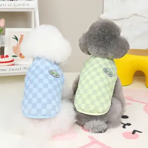 Quilted checkerboard pet vests for cats and dogs in light blue and green hues