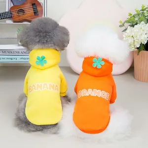 Casual dog fruit hoodie set in yellow and orange with banana and orange prints