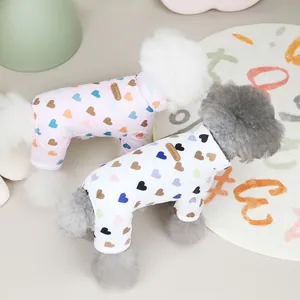 Pink and white pet pajamas with colorful heart patterns for small dogs and cats