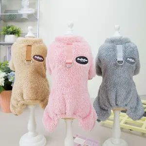 Combinaison En Peluche Épaissie Pour Animaux Vêtements Chauds En Polaire Corail D'Hiver Avec Harnais À Anneau En D Pour Chiens