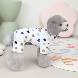 Cozy cotton four-legged pet jumpsuit with colorful heart pattern for small dogs