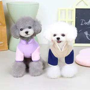 Fleece μπλούζες για μικρά σκυλιά με λαιμόκοψη V και σχέδιο patchwork σε μωβ και μπλε χρώμα
