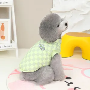 Quilted light green checkerboard pet vest with letter patch for small dogs and cats