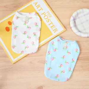 Breathable cotton peach print pet vest with metal D-ring for cats and small dogs