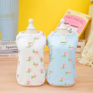 Cute Peach Print Pet Vest 100% Polyester Breathable Dog Tank Top With D-Ring Leash Attachment Casual Summer Apparel For Small Medium Dogs Cats