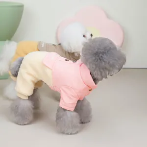 Cappotto caldo per cani in pile rosa e giallo con tasca e bottoni a pressione