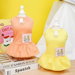 Vestido de Princesa para Perro y Gato Algodón de Canalé Verano Anillo en D Falda con Volantes Parche Flower Dog Ropa para Cachorro