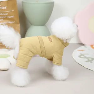 Quilted pet winter jumpsuit in ginger yellow for dogs and cats with warm padded lining