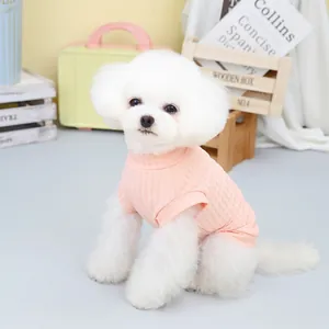 Top rosa senza maniche in cotone a coste con collo alto per cani di piccola taglia