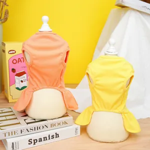 Lindos vestidos acanalados para mascotas con dobladillo de volantes en naranja y amarillo