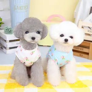 Cute peach print cotton dog t-shirts for small pets in white and light blue colors