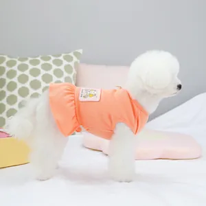 Vestido acanalado rosa naranja para mascotas con volantes para perros pequeños