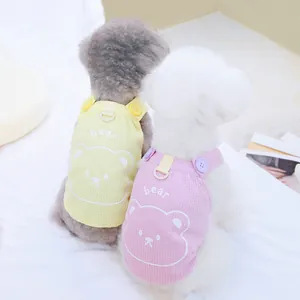 Waffle bear pattern pet harness vest for cats and dogs in yellow and pink