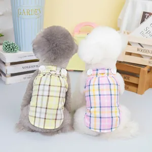 Cotton plaid pet harness vest for dogs and cats with decorative buttons and D-ring