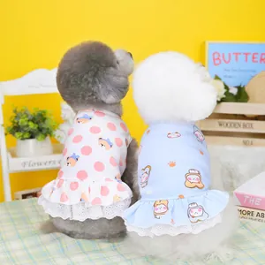 Süße Haustier Sommerkleider mit Spitzenborte und Cartoon-Prints für kleine Hunde