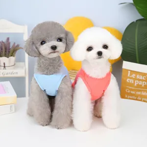 Light blue and watermelon red dog vest shirts for small pets in breathable cotton fabric