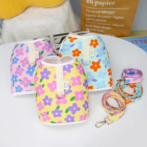 Conjunto de arnés floral y correa con forro de malla transpirable en tres colores pastel