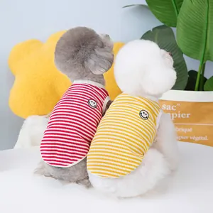 Striped pet knit vest with smiling face embroidery for small dogs and cats