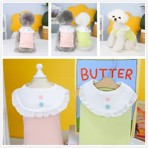 Gilet d'Été pour Chien et Chat en Coton Doux avec Col à Volants en Dentelle Chemise Respirante Douce Vêtements pour Petit Chien Rose Vert