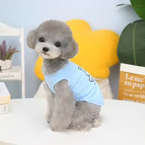 Breathable light blue pet vest featuring cute dog graphic for cats and small dogs