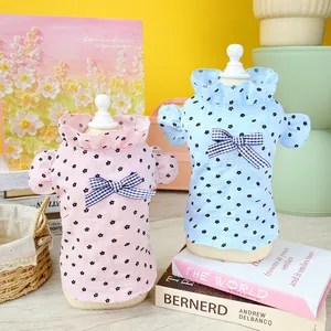 Chemise Florale pour Chien et Chat en Seersucker Respirant Avec Volants et Nœud Gilet d'Été Doux pour Chiots Animaux