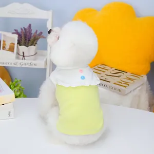 Gilet jaune pour animaux avec col en dentelle blanche et boutons décoratifs colorés